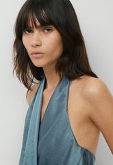 Martini Satin Halter Top - BLUE MIRAGE