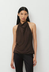 Audience Satin Halter Top - RICH MOCHA BROWN