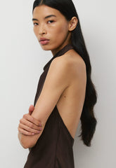 Audience Satin Halter Top - RICH MOCHA BROWN