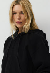 Cozy Sweatfleece Boyfriend Boxy Zip Hoodie - BLACK