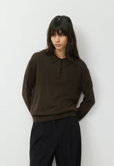 Bare Merino Wool Aspect Polo Sweater - CACAO NIB BROWN