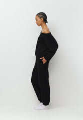 Cozy Sweatfleece BF Off-Shoulder Sweatshirt - BLACK