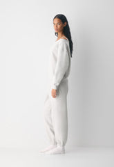 Cozy Sweatfleece BF Off-Shoulder Sweatshirt - HEATHER CLOUD WHITE