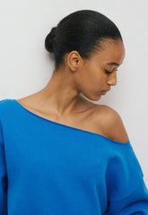 Cozy Sweatfleece BF Off-Shoulder Sweatshirt - LAZULI BLUE