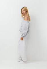 Cozy Sweatfleece BF Off-Shoulder Sweatshirt - HEATHER CHROME