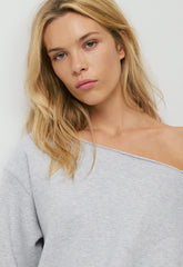 Cozy Sweatfleece BF Off-Shoulder Sweatshirt - HEATHER CHROME