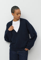 Cozy Sweatfleece Mega V-Neck Sweatshirt - ADMIRAL NAVY