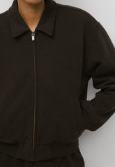 Cozy Sweatfleece Boyfriend Blouson Jacket - CACAO NIB BROWN