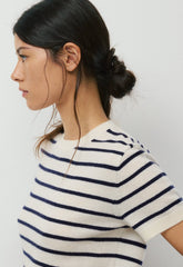 Bare Cashmere Bloor Shortsleeve Sweater - LGHT BRCH/ADML NVY