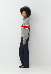 Axle Sweater - HTHR DRK GREY/FLNG RED