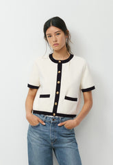 Approach Shortsleeve Cardigan - Wonder Yarn - LIGHT BIRCH/BLACK