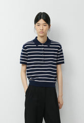 Bare Cashmere Cellini Shortsleeve Sweater - ADMIRAL NVY/LT BIRCH