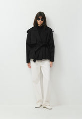 The Davis Short Trench Coat - Rich Twill - BLACK