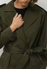 The Davis Short Trench Coat - Rich Twill - DARK OLIVE