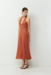 Nightscape Linen Halter Dress - WHITE/ ADMIRAL