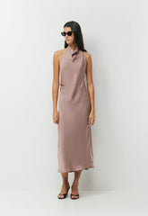 Audience Satin Maxi Halter Dress - DUSTY MAUVE