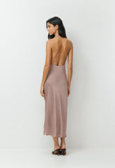 Audience Satin Maxi Halter Dress - DUSTY MAUVE