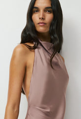 Audience Satin Maxi Halter Dress - DUSTY MAUVE