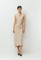 Audience Satin Maxi Halter Dress - MARCONA BEIGE
