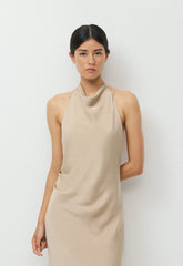 Audience Satin Maxi Halter Dress - MARCONA BEIGE