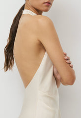 Audience Satin Maxi Halter Dress - SEASIDE CREAM