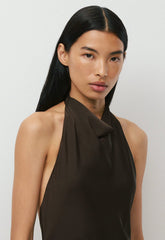 Audience Satin Maxi Halter Dress - CACAO NIB BROWN
