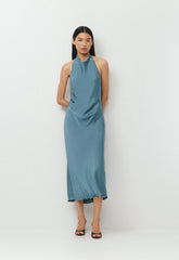 Audience Satin Maxi Halter Dress - JUICY ROSE