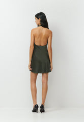 Audience Satin Mini Halter Dress - FLINT GREEN