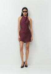 Audience Satin Mini Halter Dress - GALA PLUM