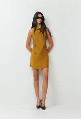 Audience Satin Mini Halter Dress - SHERRY OCHRE