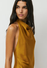 Audience Satin Mini Halter Dress - SHERRY OCHRE