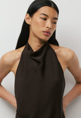 Audience Satin Mini Halter Dress - CACAO NIB BROWN