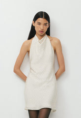 Audience Satin Mini Halter Dress - BIRCH/BLACK