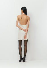 Audience Satin Mini Halter Dress - BIRCH/BLACK