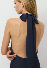 Tidal Satin Halter Dress - ADMIRAL