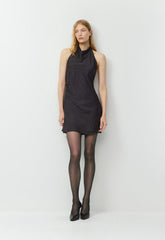 Audience Satin Mini Halter Dress - BLACK/BIRCH