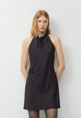Audience Satin Mini Halter Dress - BLACK/BIRCH
