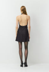 Audience Satin Mini Halter Dress - BLACK/BIRCH
