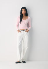 HomeStretch™ Rib Acoustic Henley - VILLA PINK