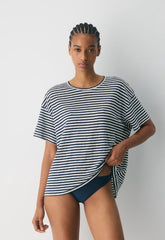 Loom Linen Quay T-Shirt - ADMIRAL/ LIGHT BIRCH