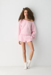 Terry Sweatfleece Perfect Off-Shoulder Top - MILKSHAKE PINK