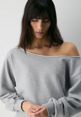 Terry Sweatfleece Perfect Off-Shoulder Top - HEATHER CHROME
