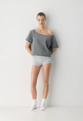 Terry Sweatfleece Perfect Off-Shoulder Shirt - HEATHER DARK GREY