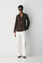 Utility Linen Shirt - RICH MOCHA BROWN