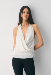 Martini Satin Halter Top - LIGHT BIRCH