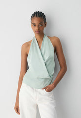 Martini Satin Halter Top - AGAVE GREEN
