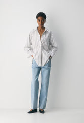 Outro Oversized Poplin Shirt - JOELY STRP BT WT/CL BR