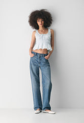 Helena Poplin Top - AZL STRP BR WT/VL BLU