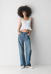 Helena Poplin Top - AZL STRP BR WT/VL BLU