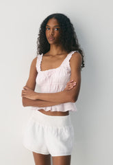 Helena Poplin Top - AMS STRP BT WT/MLSK PK